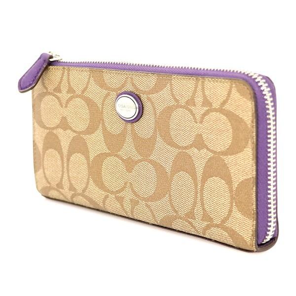 コーチ COACH シグネチャー×パープル PVCキャンバス×レザー L字