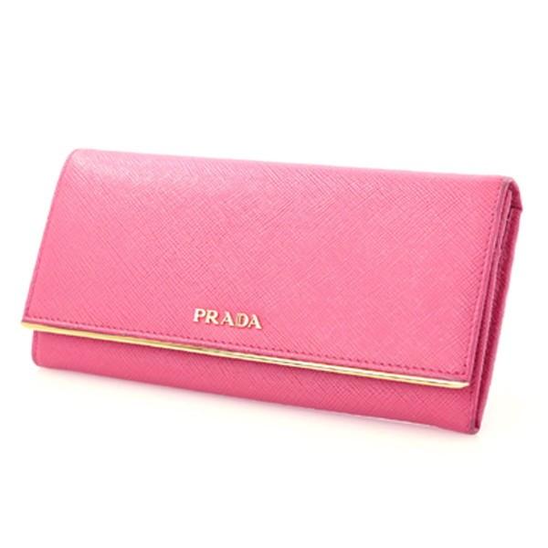 プラダ PRADA ピンク レザー サフィアーノ メタル 1MH132 長財布 パス 