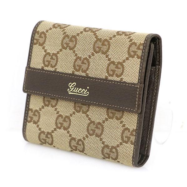 グッチ GUCCI GG柄 ブラウン ベージュ GGキャンバス レザー 三ツ折財布