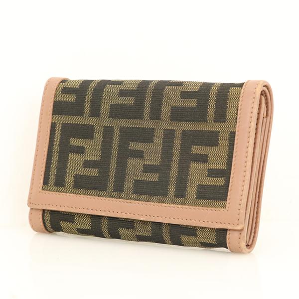 FENDI 二つ折り財布　ズッカ柄 フェンディ FENDI ズッカ柄 ピンク キャンバス×レザー 二つ折り財布