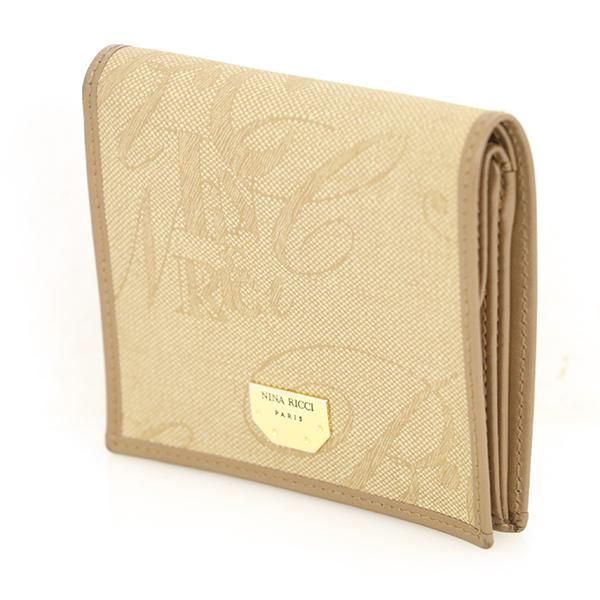 値下げ ニナリッチ NINA RICCI ベージュ PVC レザー 二つ折り財布