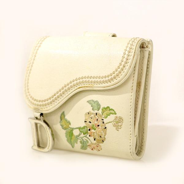 ディオール DIOR アイボリー×花柄 レザー Wホック コンパクト ディオール DIOR アイボリー×花柄 レザー Wホック コンパクト