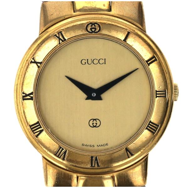 グッチ GUCCI 3300L クオーツ ゴールド 金 文字盤 2針式 レディース 腕時計 動作〇【mi】【中古】