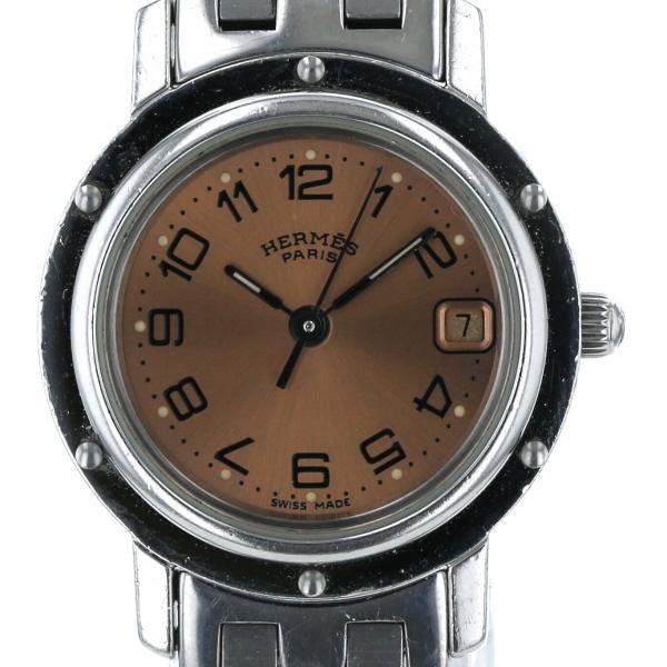 エルメス HERMES クリッパー デイト CL4.210 クオーツ サーモンピンク 