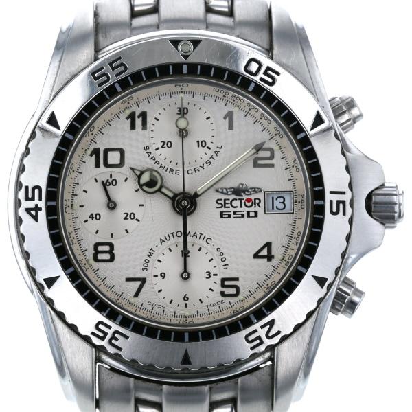 セクター SECTOR 650 ノーリミッツ デイト クロノグラフ 自動巻式 ホワイトシルバー 文字盤 2針式 メンズ 腕時計 【sa】【中古】