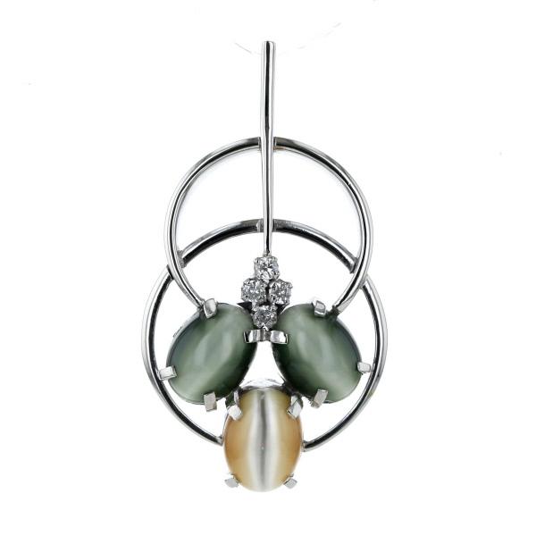 Pt900 キャツアイペンダントトップ　ダイヤ Pt900 プラチナ ネックレストップ 模造石キャッツアイ 3.10ct