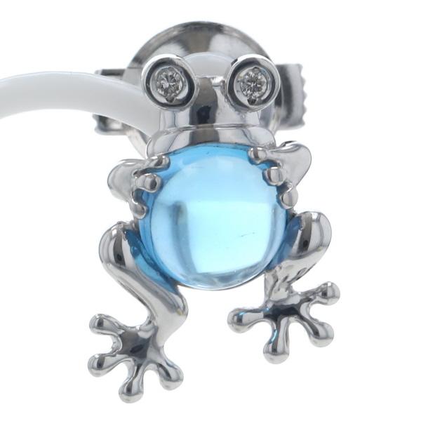 K18WG ホワイトゴールド ピンブローチ ブルートパーズ ダイヤモンド