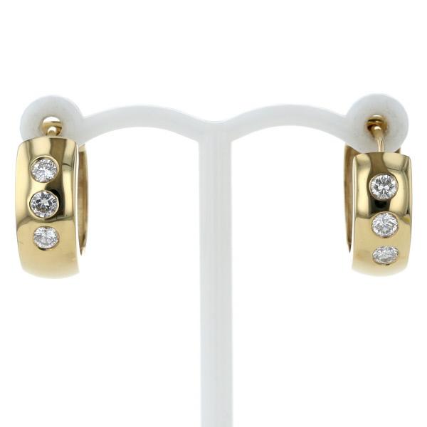 K18YG イエローゴールド ピアス ダイヤモンド 6粒 13.7mm幅 ミニフープ  