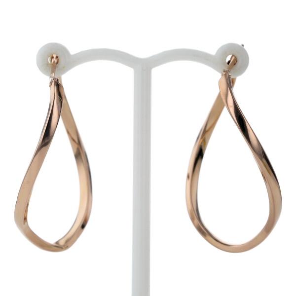 K14PG ピンクゴールド ピアス フープピアス 32.5mm ドロップ ツイスト