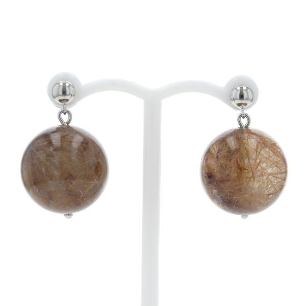 Pt900 プラチナ ピアス スタッドピアス ルチルクォーツ 15.0mm