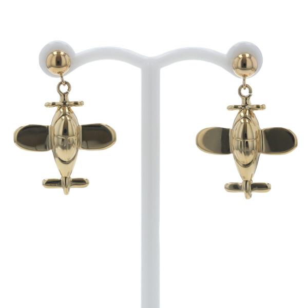 K18YG イエローゴールド ピアス スタッドピアス 飛行機 プロペラ機