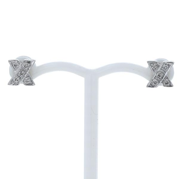 K18WG ホワイトゴールド ピアス ダイヤモンド 0.08ct/0.08ct X字 ロゴ  