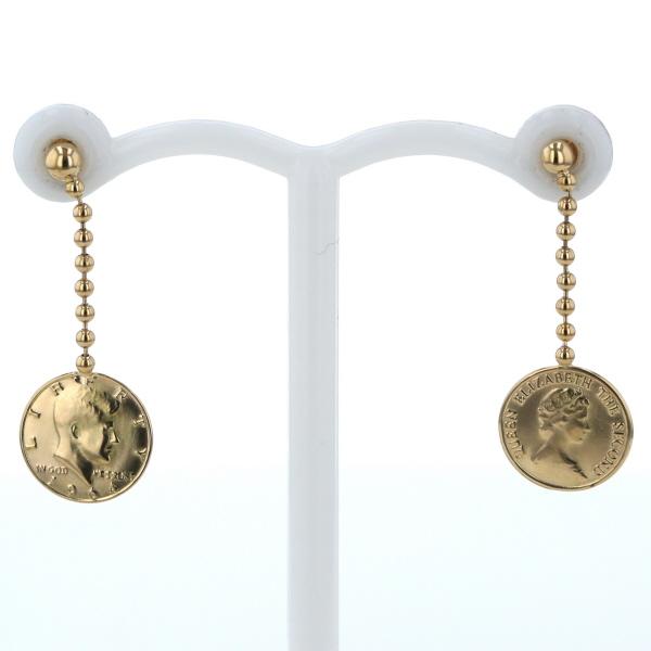 K18YG ピアス リバティコイン 金貨モチーフ エリザベス2世 ケネディ