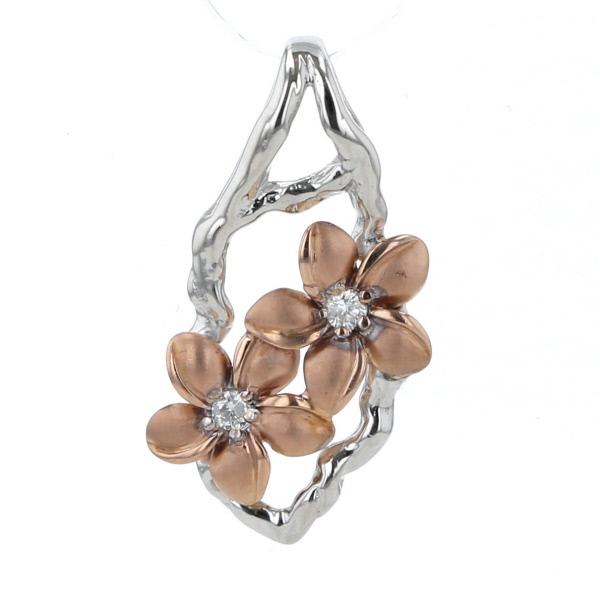 K14WG PG ホワイト ピンクゴールド ネックレストップ ダイヤ フラワー  