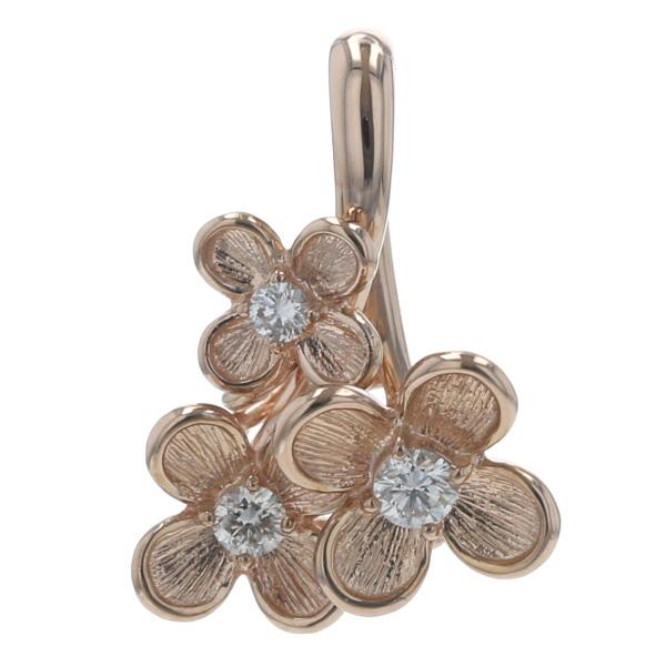 K18PG ピンクゴールド ネックレストップ ダイヤモンド 0.15ct 3連 花 