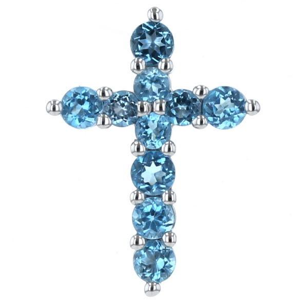 K14WG ホワイトゴールド ペンダントトップ ブルートパーズ クロス
