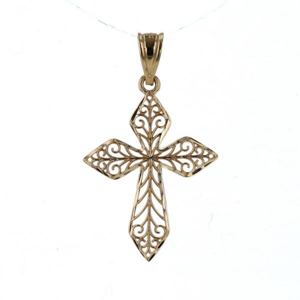 Ma K14YG イエローゴールド ネックレストップ 十字架 クロス 透かし