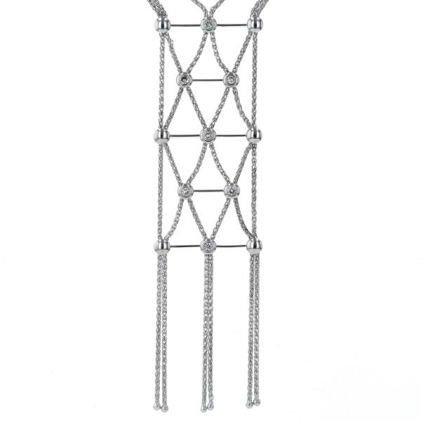 K18WG 3連ダイヤモンドトップ K18WG Pt 揺れる3連ダイヤモンドネックレス 0.15ct 約45cm 18金