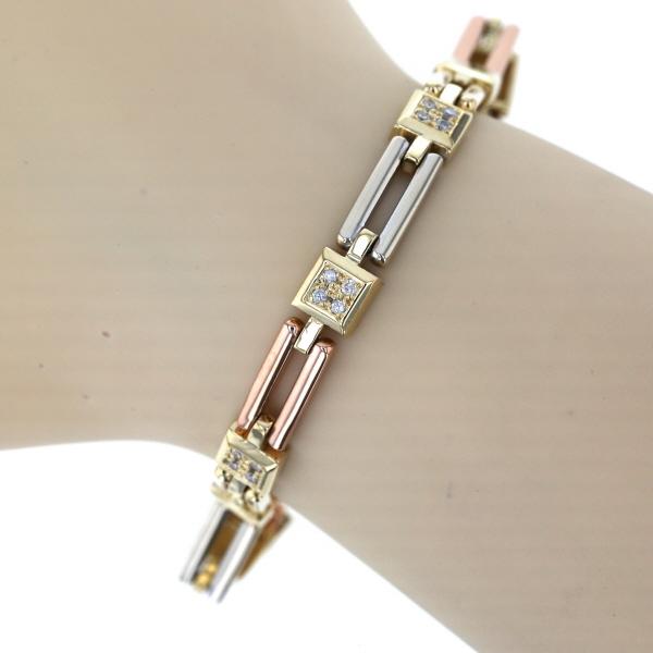K18YG PG WG スリーカラーゴールド ブレスレット ダイヤモンド 0.12ct 