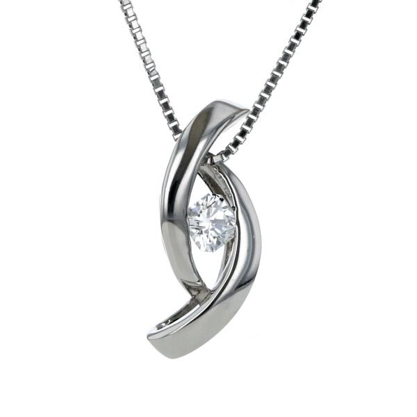 Pt900 Pt850 プラチナ ネックレス ダイヤモンド0.201ct 一粒 カーブ  