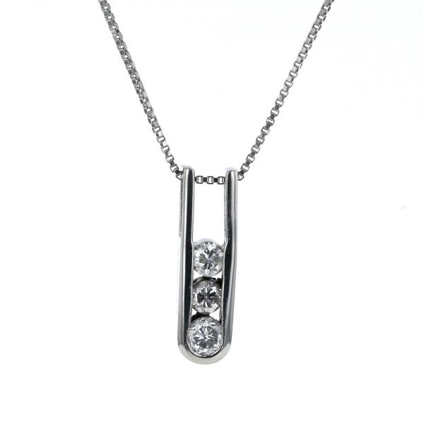 Pt850 Pt900 プラチナ ネックレス ダイヤモンド 0.32ct 3粒 U字 バー 