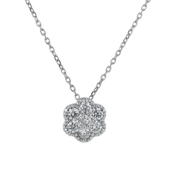 Pt900 Pt850 プラチナ ネックレス ダイヤモンド 0.15ct 花 フラワー  