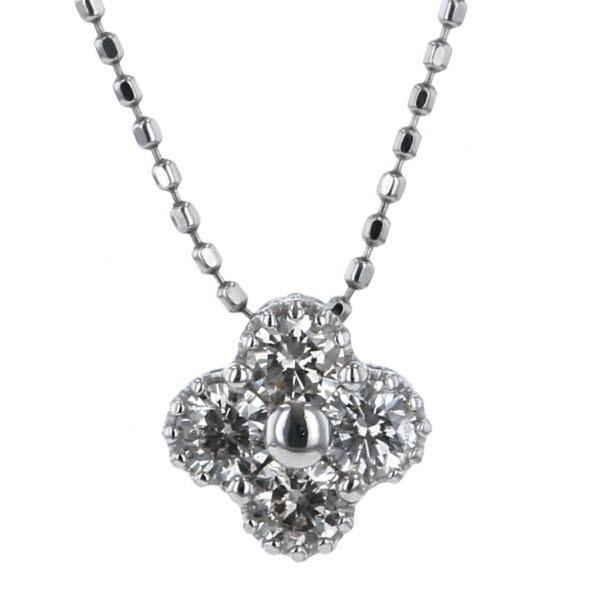 Pt850 Pt900 プラチナ ネックレス ダイヤモンド0.34ct 四つ葉