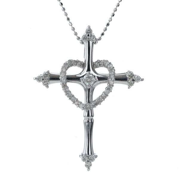 K18WG ホワイトゴールド ネックレス ダイヤモンド0.30ct/0.20ct 十字架 