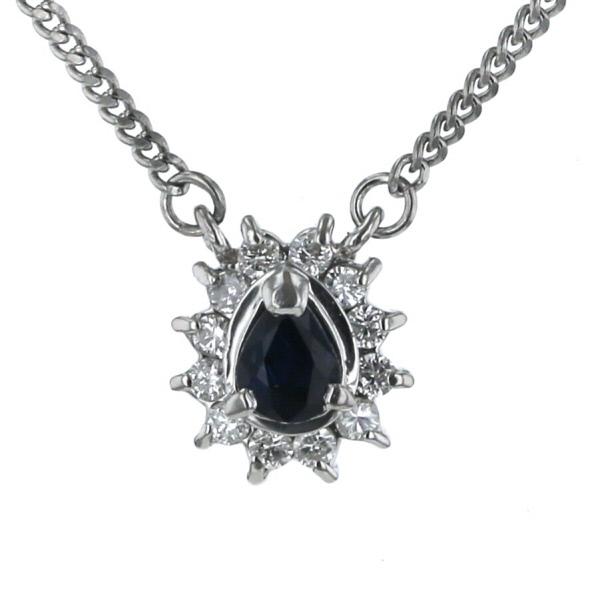 Pt850 プラチナ ネックレス サファイア 0.26ct ダイヤモンド 0.14ct 雫