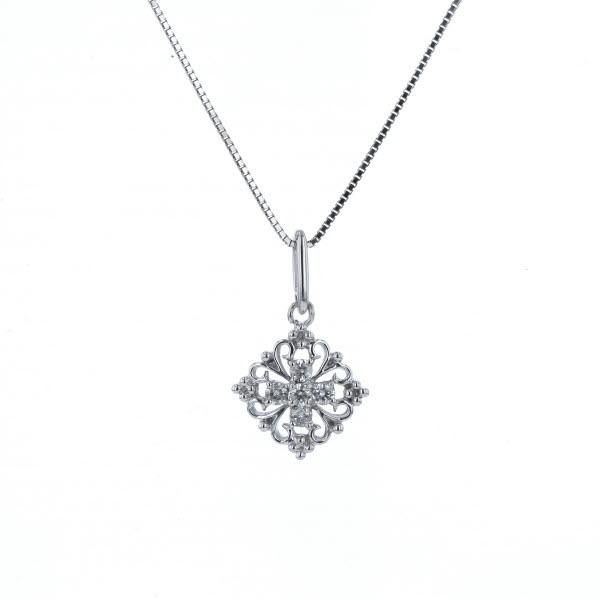 K18WG ホワイトゴールド ネックレス ダイヤモンド 0.16ct クロス