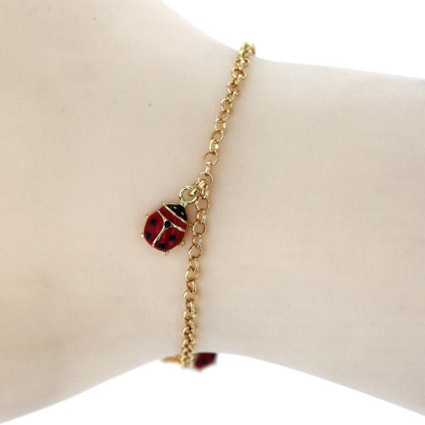 K18YG イエローゴールド エナメル ブレスレット チャーム てんとう虫  