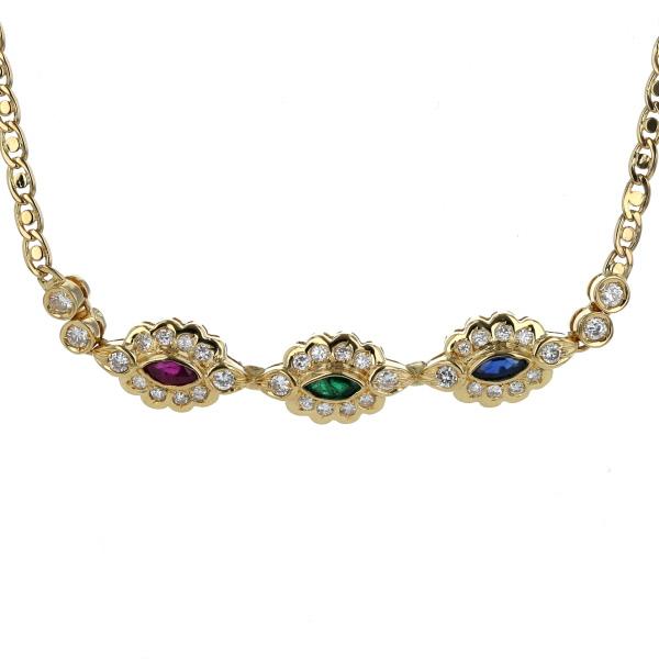 ヴィンテージ K18 ブルーサファイア V字ネックレス マーキスカット