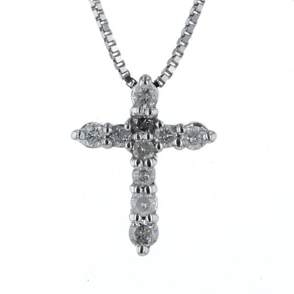 K18WG K14WG ホワイトゴールド ネックレス ダイヤモンド 0.15ct クロス  