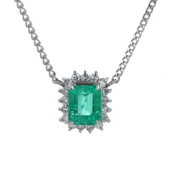 Pt850 プラチナ ネックレス エメラルド 0.61ct ダイヤモンド 0.17ct  
