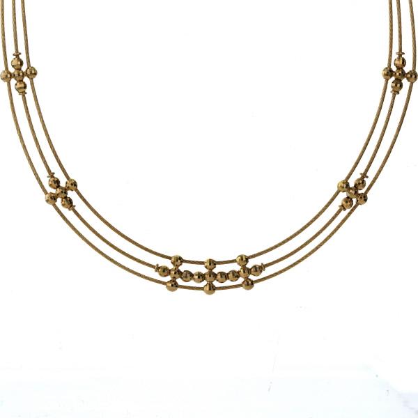 K18YG イエローゴールド ネックレス 3連 ミラー カットボール クロス