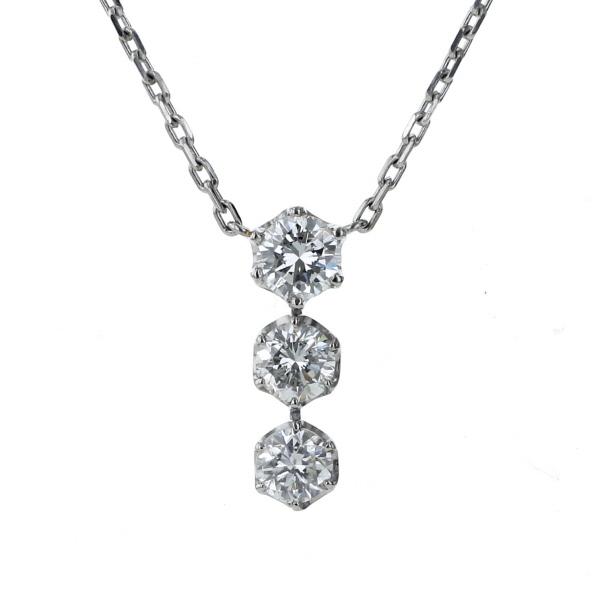 Pt850 Pt900 プラチナ ネックレス ダイヤモンド 1.03ct 3粒 トリロジー  