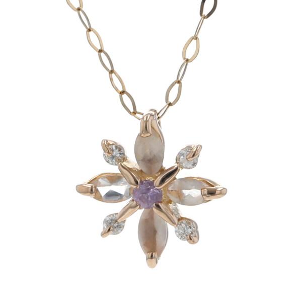 K18PG ピンクゴールド ネックレス ダイヤモンド 0.05ct ローズクォーツ