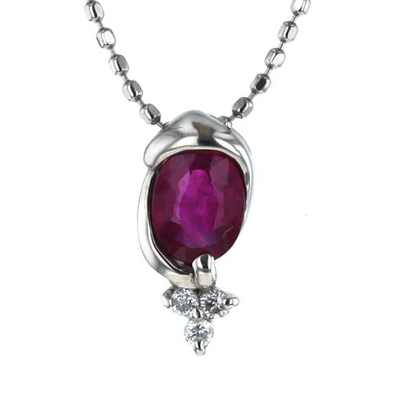 Pt900 Pt850 プラチナ ネックレス ルビー 0.37ct ダイヤモンド 0.07ct  