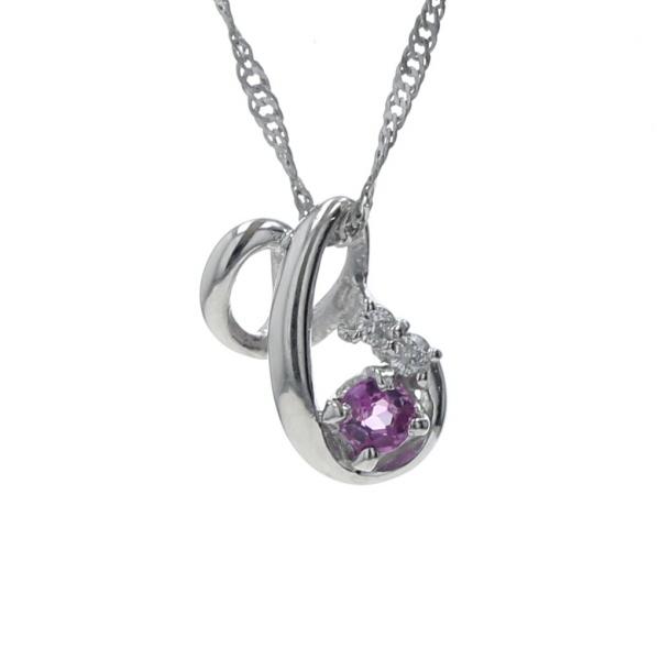 Pt900 Pt850 プラチナ ネックレス ピンクサファイア ダイヤモンド 0.02