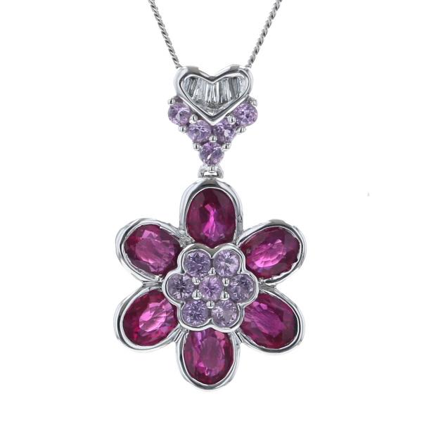 笠原真寿美 QVC K18WG Pt850 ネックレス ルビー ピンクサファイア