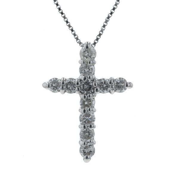 K18WG ホワイトゴールド ネックレス ダイヤモンド 0.52ct クロス