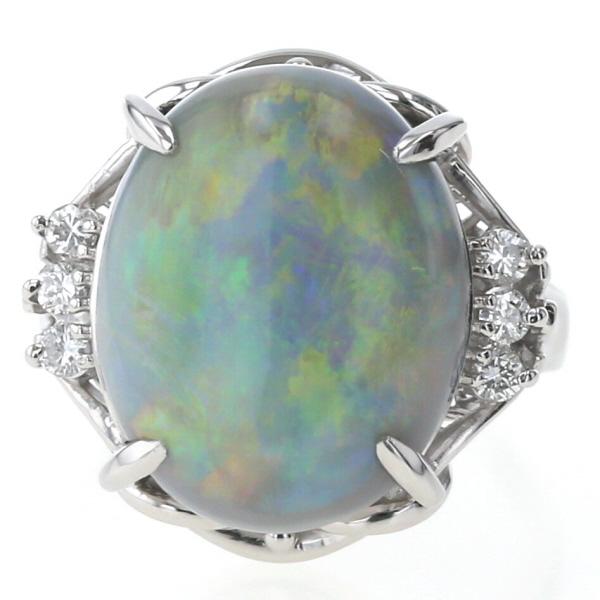 NDC Pt900 プラチナ リング ブラックオパール6.32ct ダイヤモンド 大粒