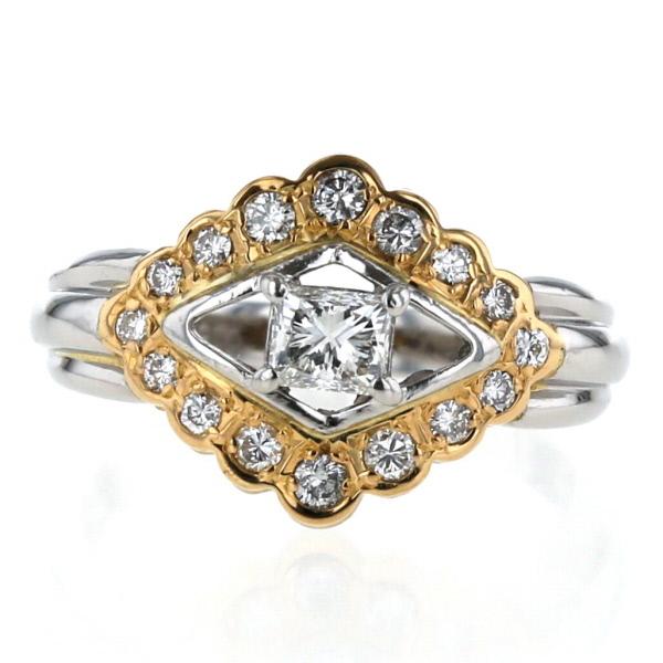 Pt900 K18YG プラチナ イエローゴールド リング ダイヤモンド  