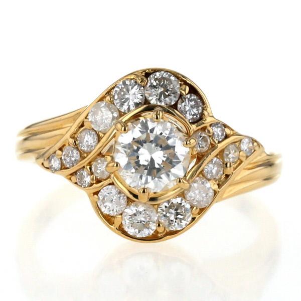 K18YG イエローゴールド リング ダイヤモンド 0.69ct/0.67ct ラウンド  