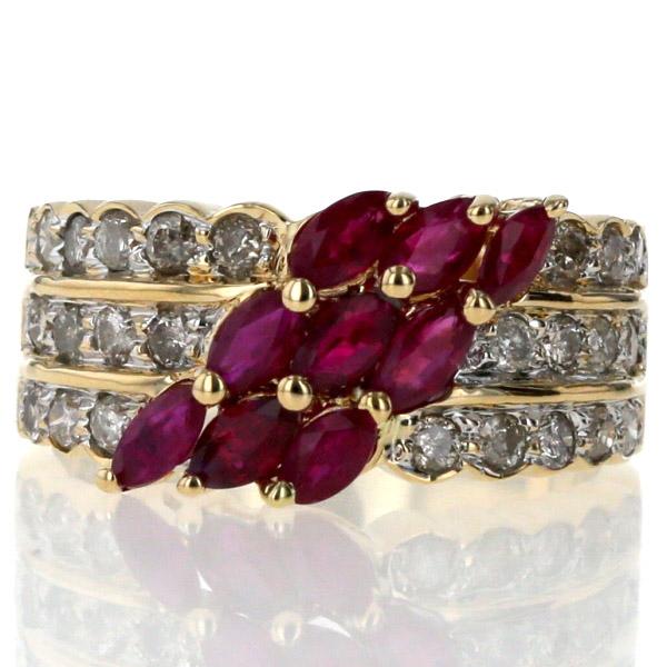 K18YG イエローゴールド リング ルビー 1.04ct ダイヤ 0.40ct マーキス