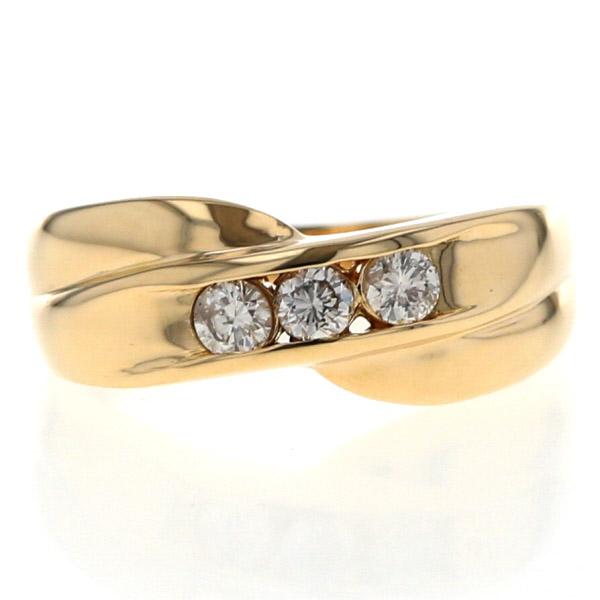 ゴールド 交差デザインリング k18 K18YG イエローゴールド リング ダイヤモンド 0.21ct 3粒 クロス 交差