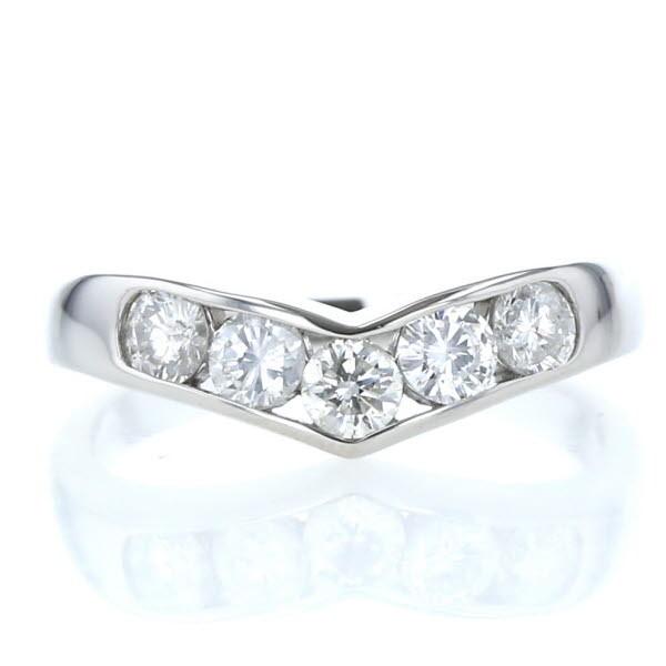 Pt850 プラチナ リング ダイヤモンド 0.75ct 5石 V字 ラウンド