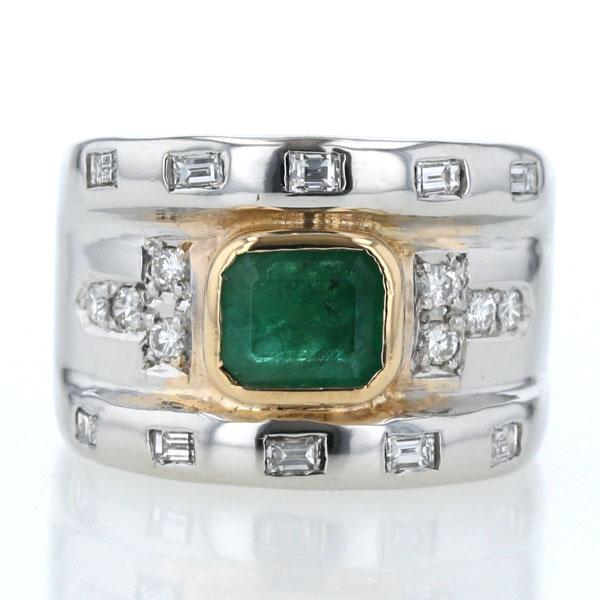 値下げ Pt900 K18YG コンビ リング エメラルド 1.00ct ダイヤモンド