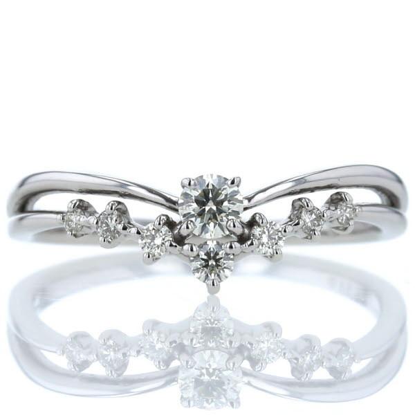 QVC Pt950 プラチナ リング ロシアンダイヤモンド 0.15ct/0.13ct 