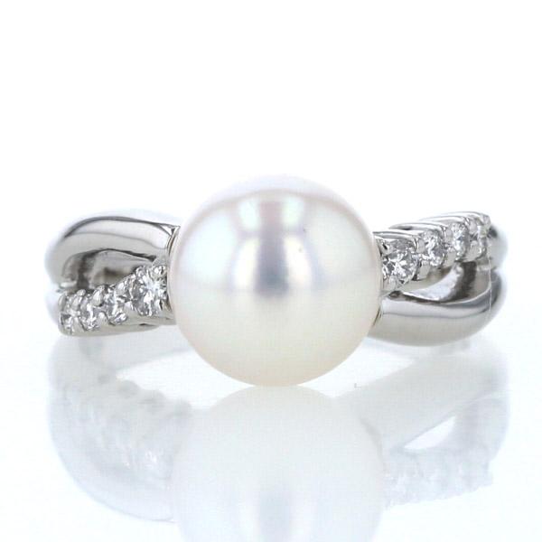 Pt900 プラチナ リング パール 真珠8.6mm ダイヤモンド0.17ct